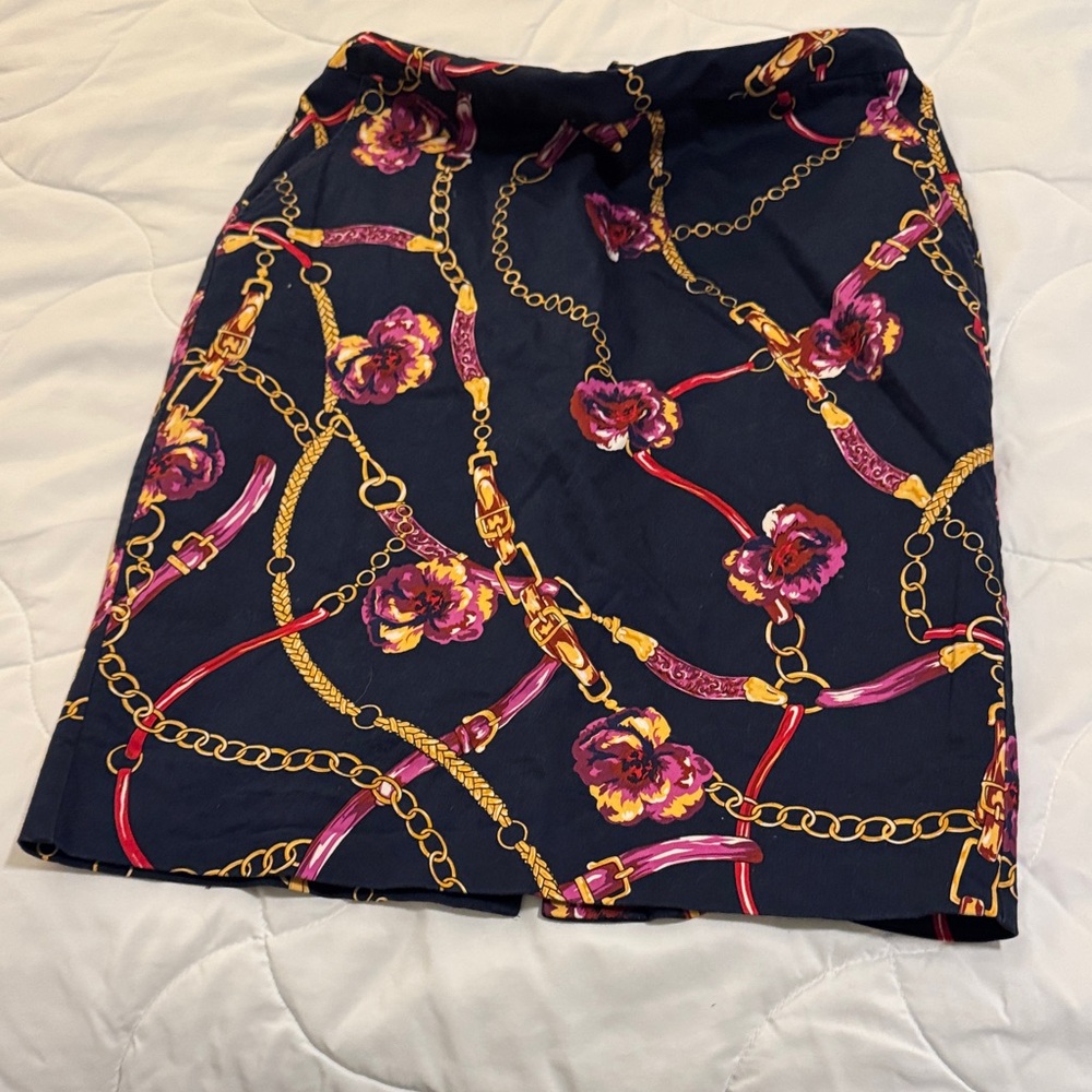 Charter Club Navy Floral Chain Pencil Skirt